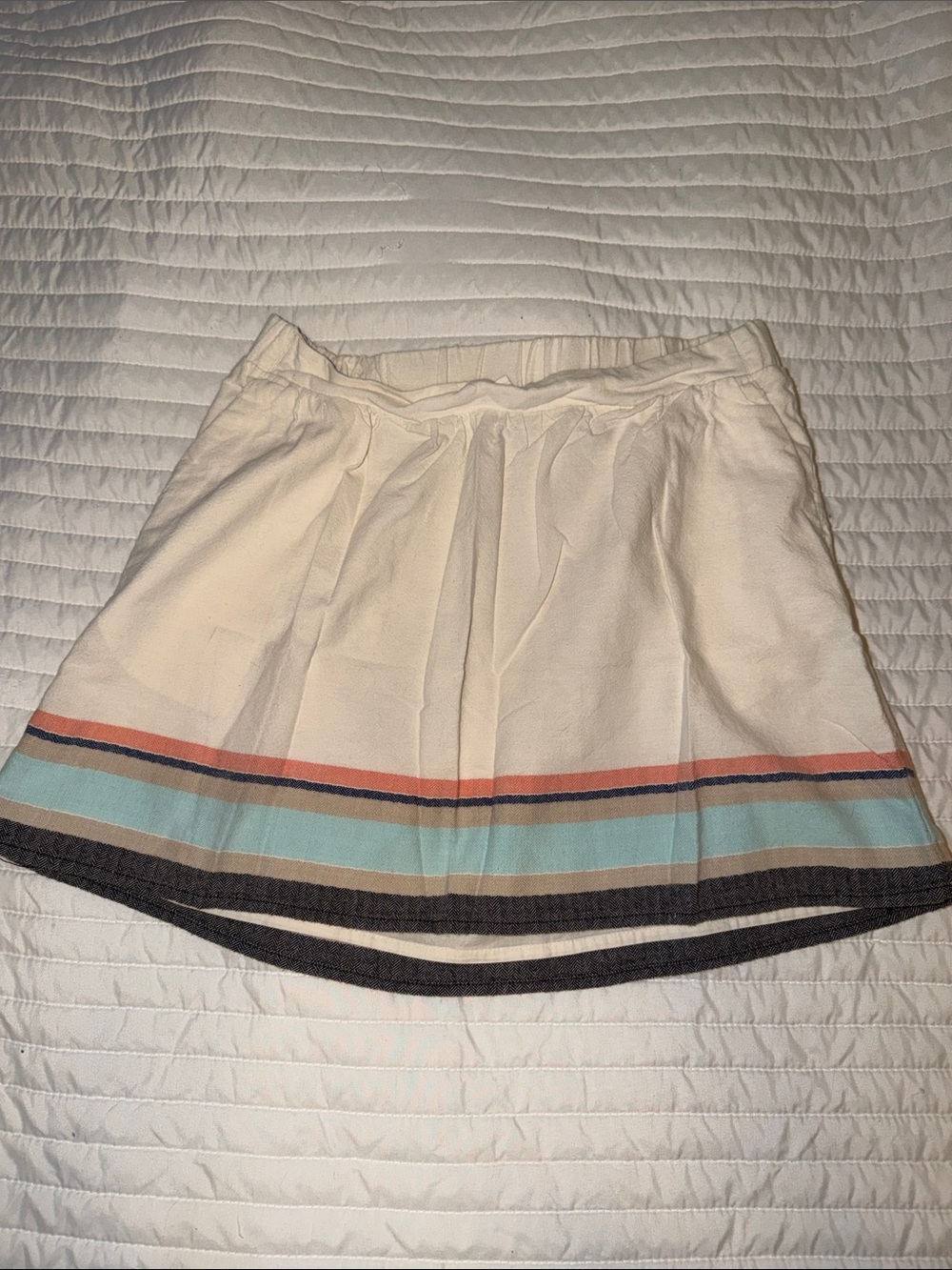 Old Navy Cream Mini Skirt with Coral, Aqua & Navy Stripes